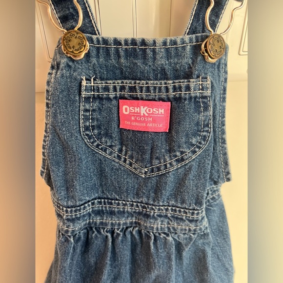 Vintage OshKosh B'gosh Dark Wash Skirtall Pinafore Made in USA Pink Label 4T - Picture 7 of 7